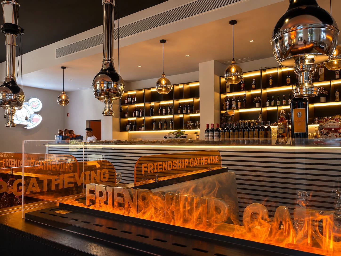 Sala do Friendship e bar iluminado